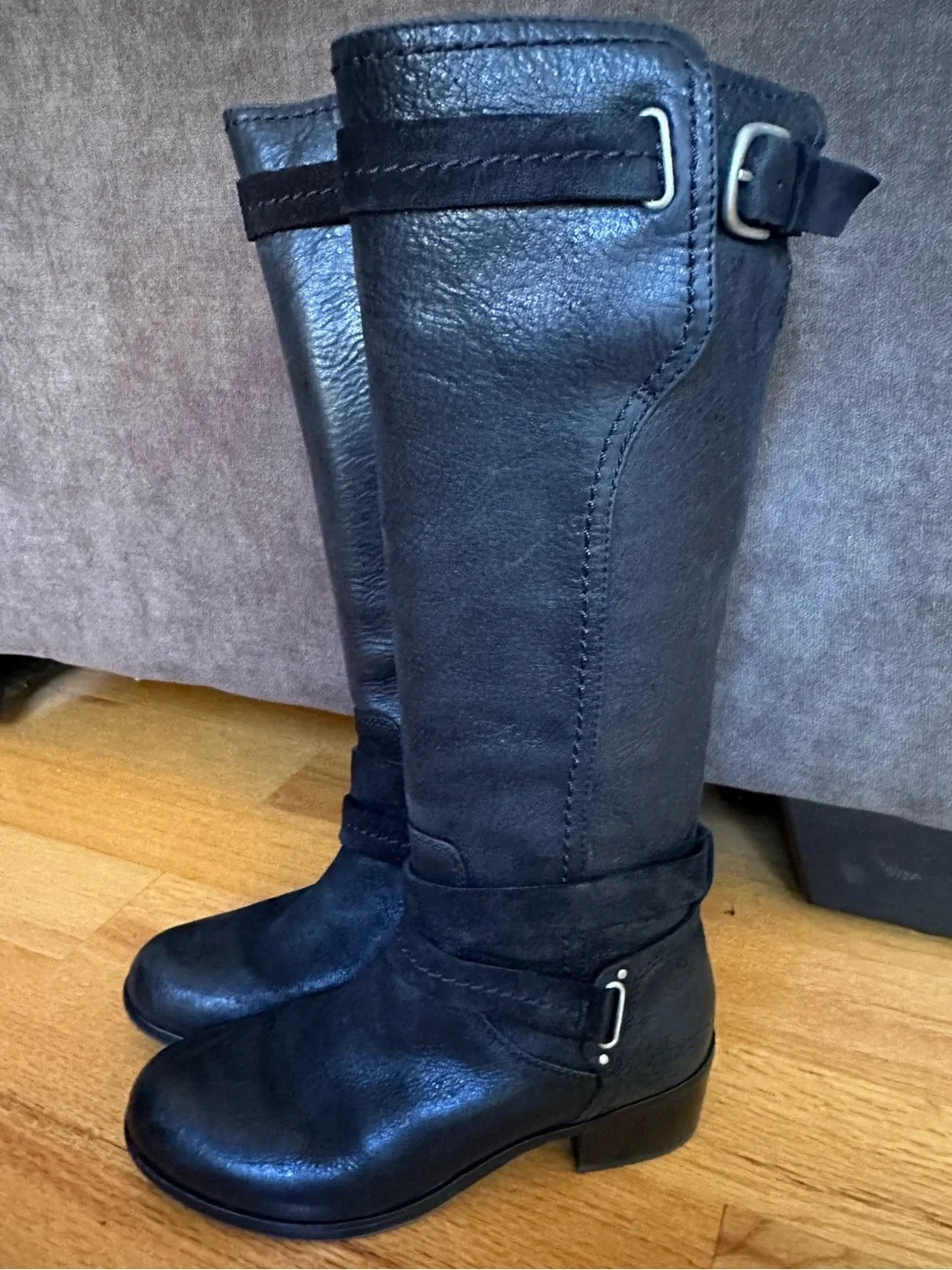 New Ugg Women's Black Tall Leather Riding Boots